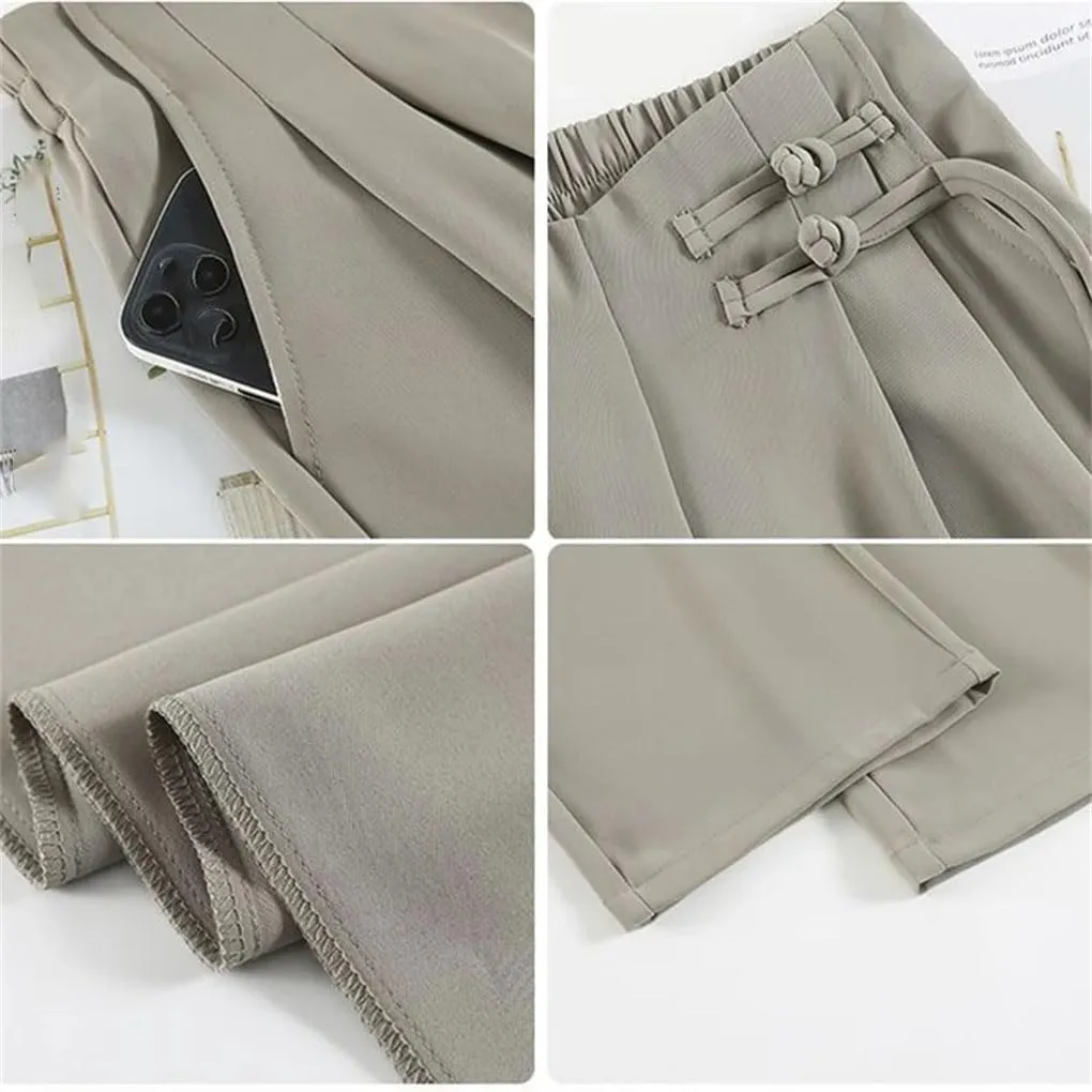 Lady Straight Leg Pants High Waisted Trousers Women Solid Color Loose Daily Slacks