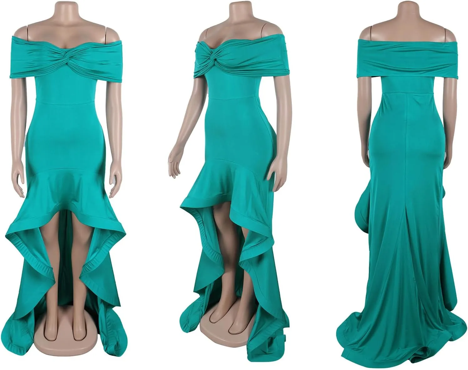 LAJIOJIO Women's Off Shoulder Maxi Dresses Ruffle Hem Bodycon Long Party Evening Dress