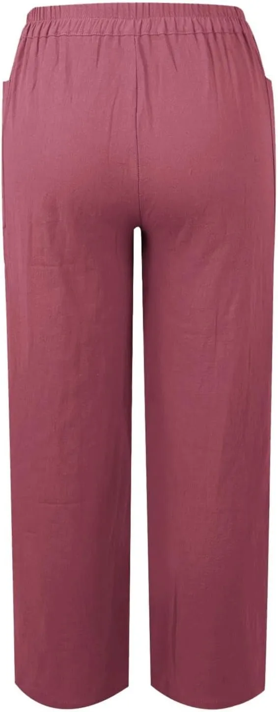 LCMTWX Casual Pants for Women Straight Wide Leg Pants with Breasted Cotton Loose Casual Pants with Denim Capris for Women