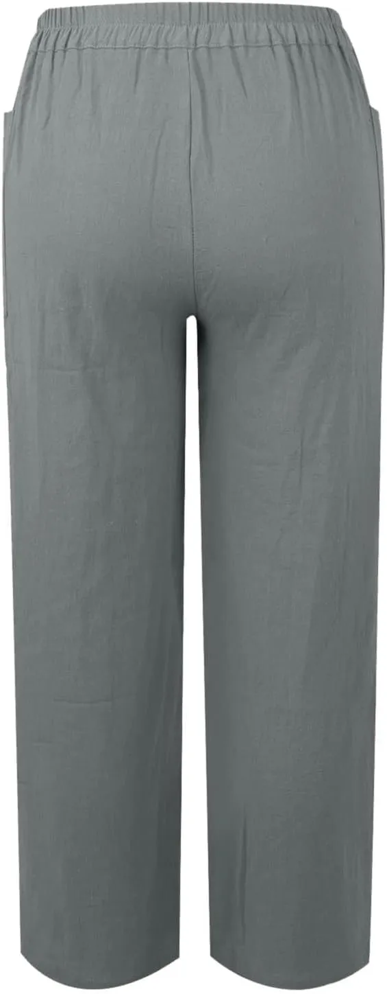 LCMTWX Casual Pants for Women Straight Wide Leg Pants with Breasted Cotton Loose Casual Pants with Denim Capris for Women