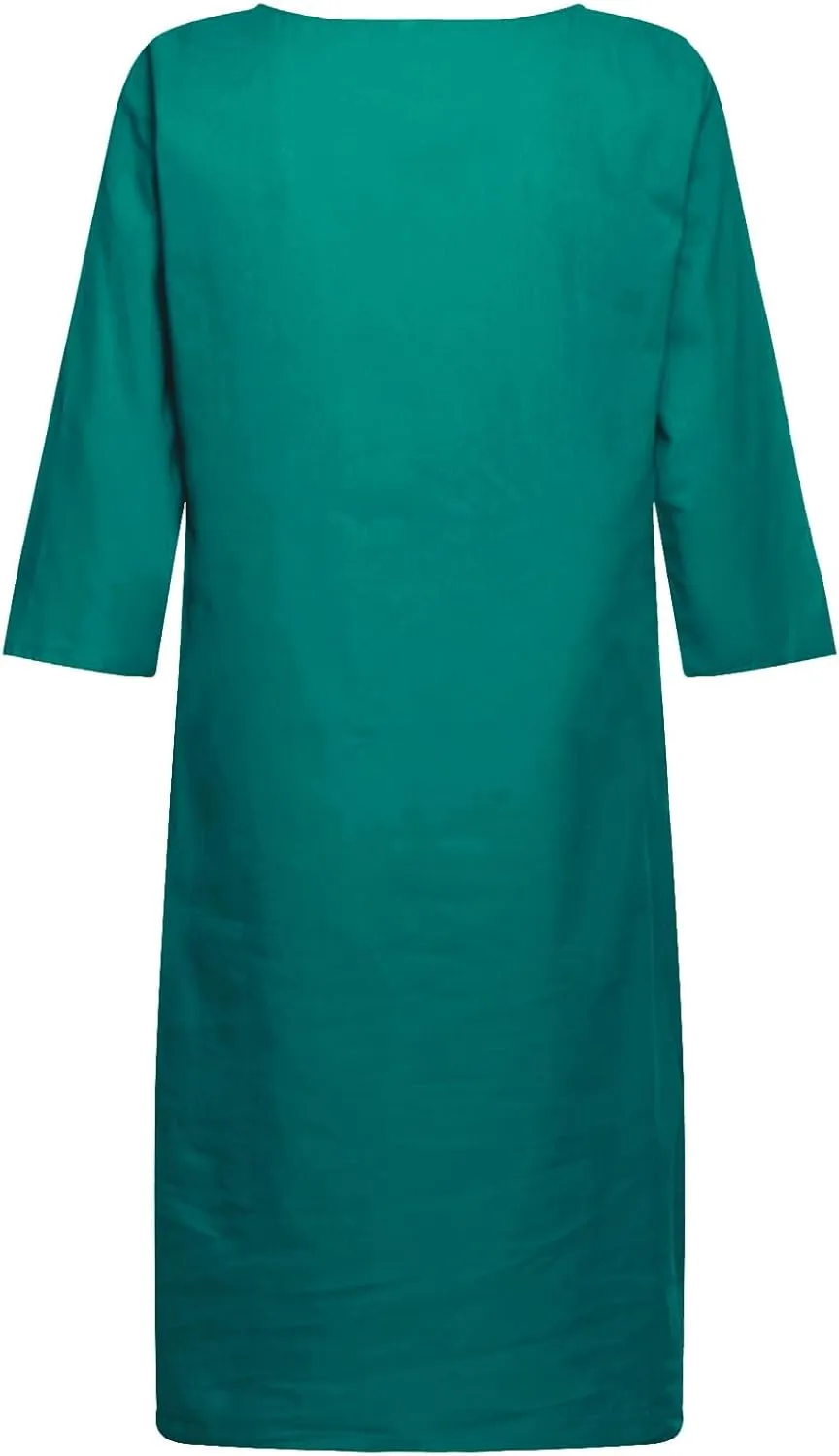 Linen Dresses for Women Summer 2025 Slimming Ribbed Knit Short Sleeve V Neck Dresses Swing Tshirt Lounge Short Dress
