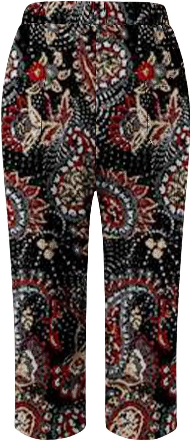 Linen Pant for Women 2025 Summer High Waist Elastic Straight Leg Lounge Pant Loose Casual Lightweight Beach Trousers