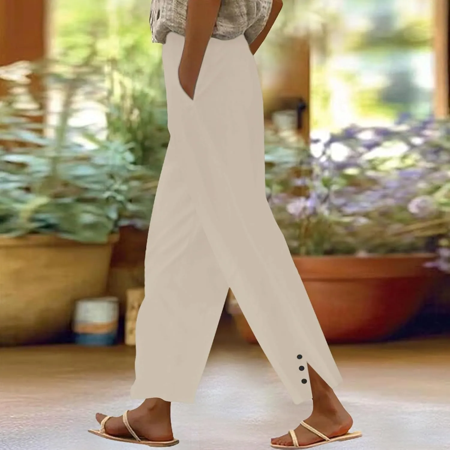 Linen Pants Women Summer Loose Casual Pants for Women Cotton Gauze Pant Plus