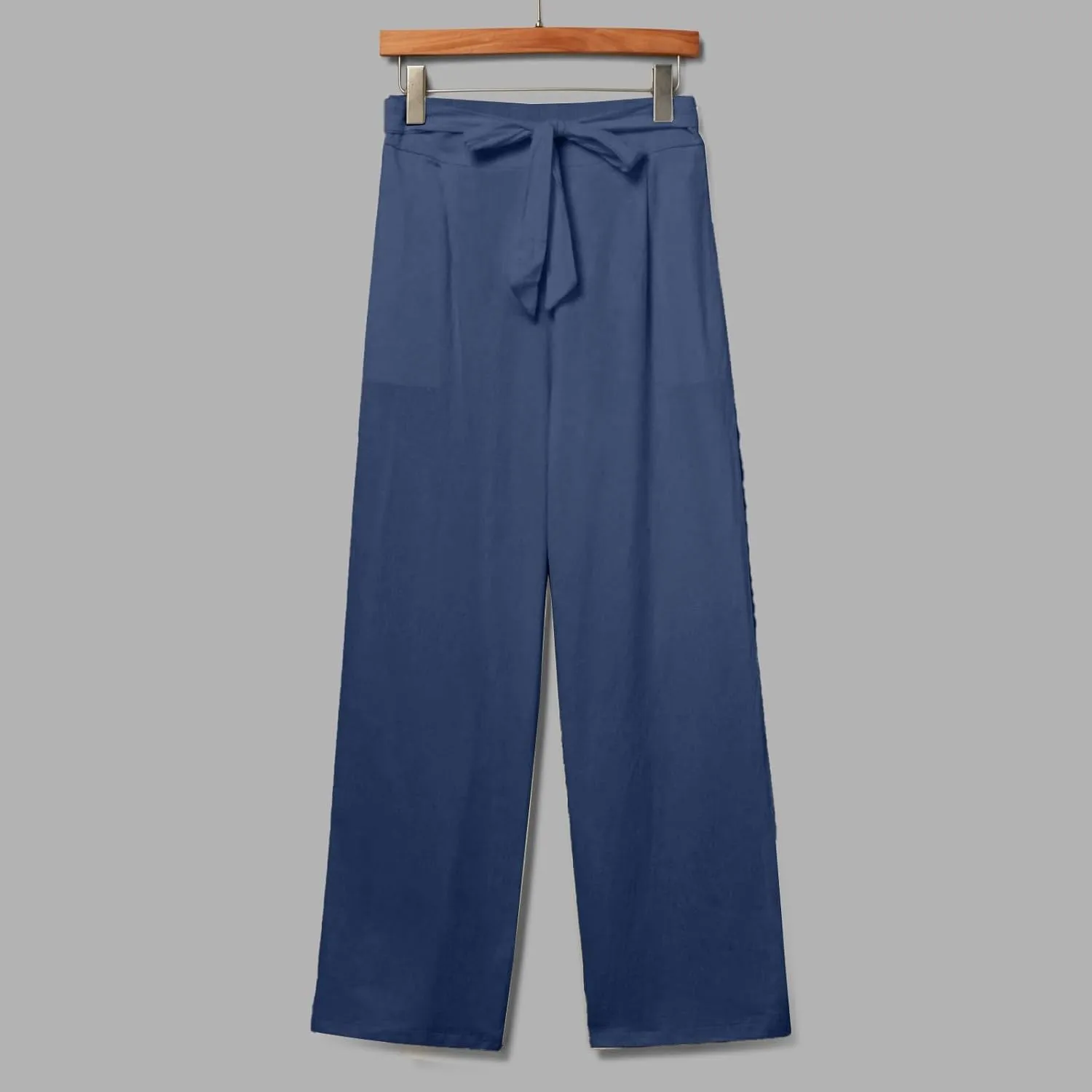 Linen Pants Women Summer Straight Leg High Waisted Work Pants with Pockets Plus Size Elastic Waist Pants Trousers