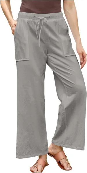 Linen Pants Women Summer Wide Leg High Waisted Casual Pant Drawstring Elastic Waist Palazzo Beach Trousers with Pockets