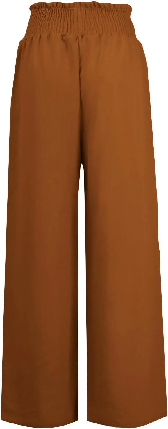 Linen Pants Women Wide Leg High Waist Palazzo Pants Summer Beach Flowy Pants Casual Lounge Pants Elastic Waist Trousers