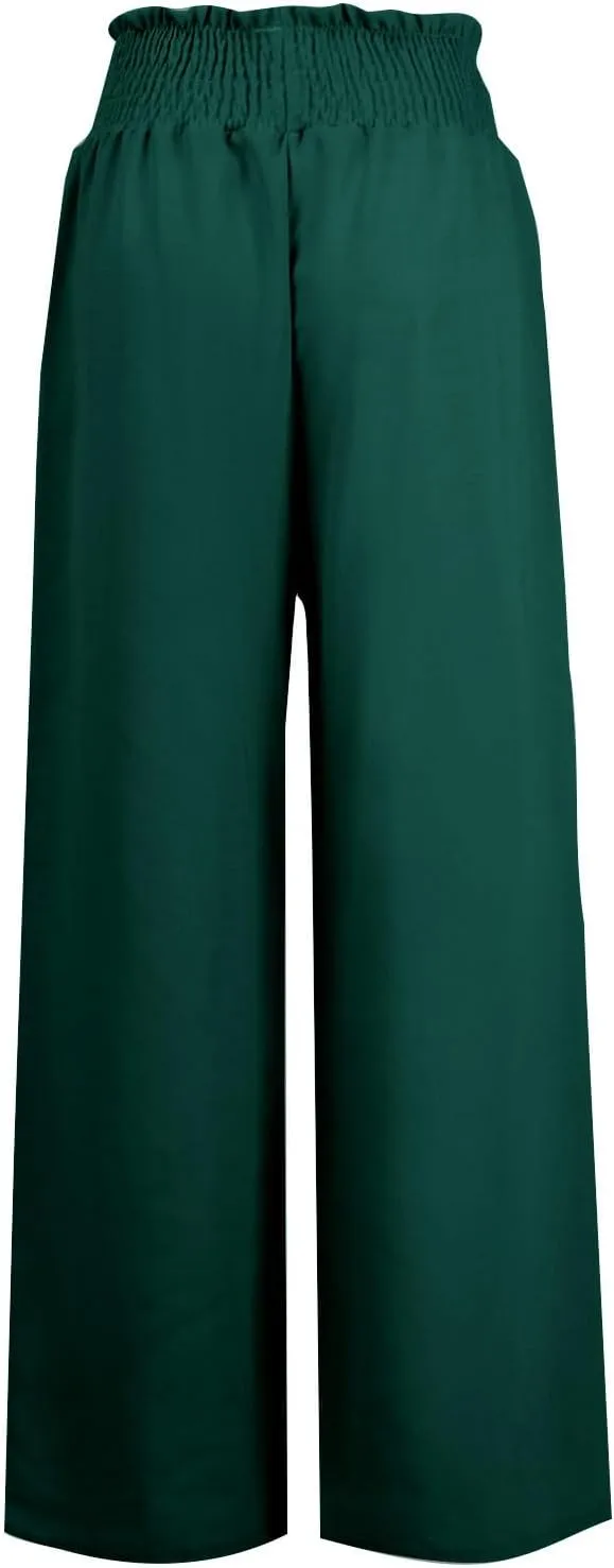Linen Pants Women Wide Leg High Waist Palazzo Pants Summer Beach Flowy Pants Casual Lounge Pants Elastic Waist Trousers