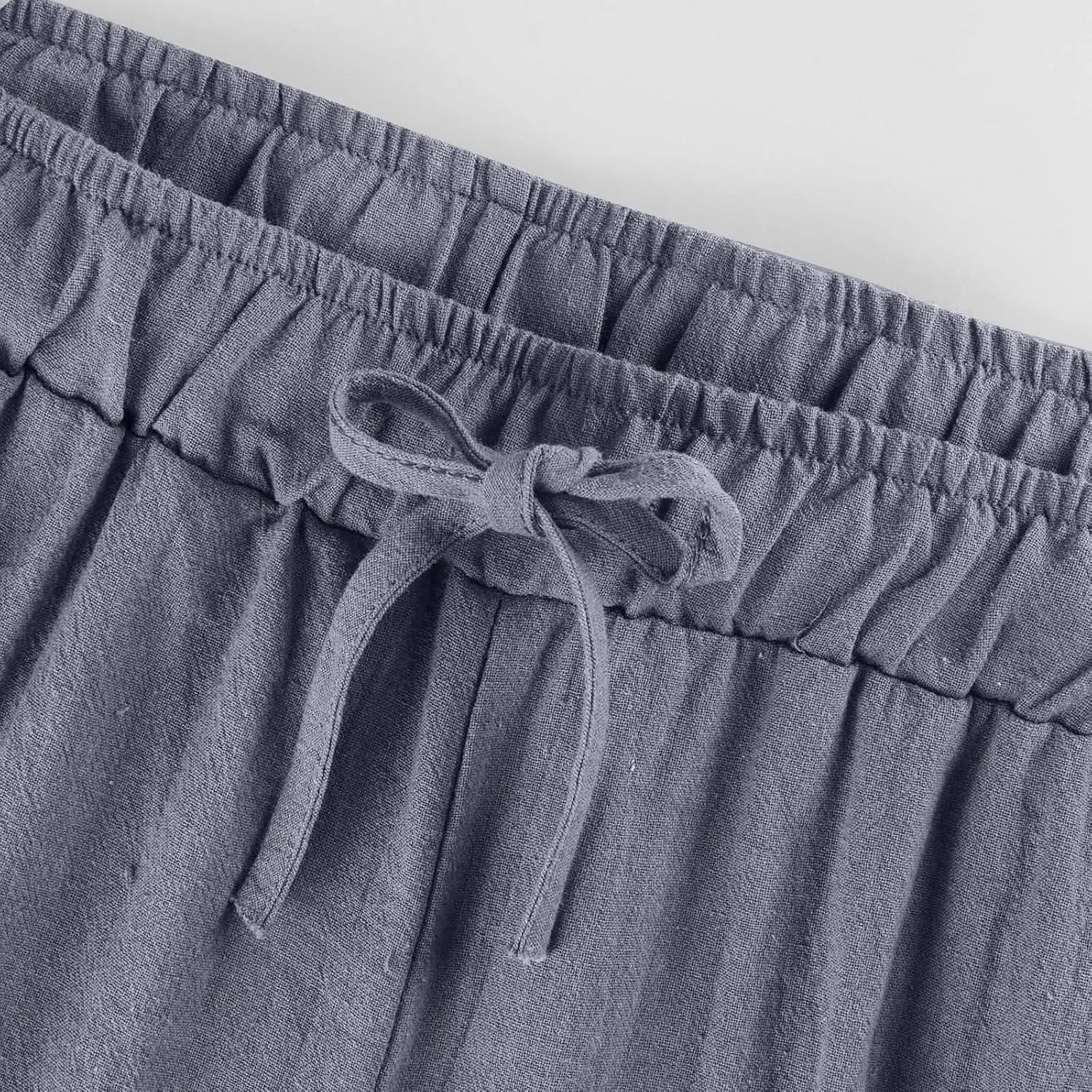 Linen Wide Leg Pants Woman Summer High Waisted Beach Pants Casual Trousers Drawstring Lounge Pants with Pockets