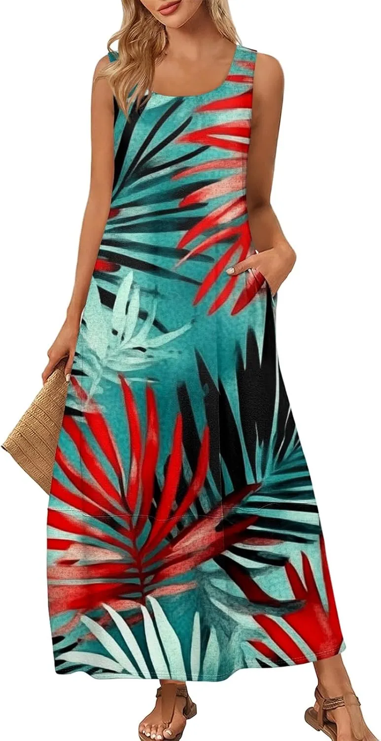 Long Summer Dresses for Women Casual Boho Flowy Maxi Dress Loose Beach Sundresses Vacation Outfits