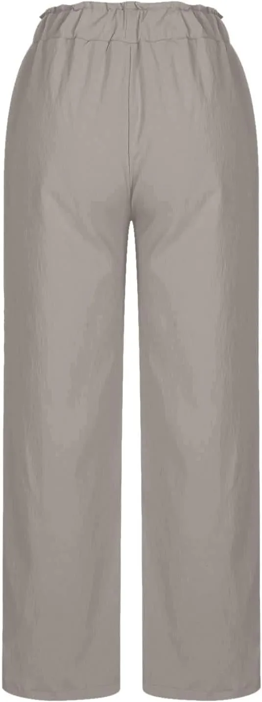 Long Yoga Pants for Women Casual Wide Leg Palazzo Cotton Linen High Waisted Long Pants Smocked Lounge Trousers