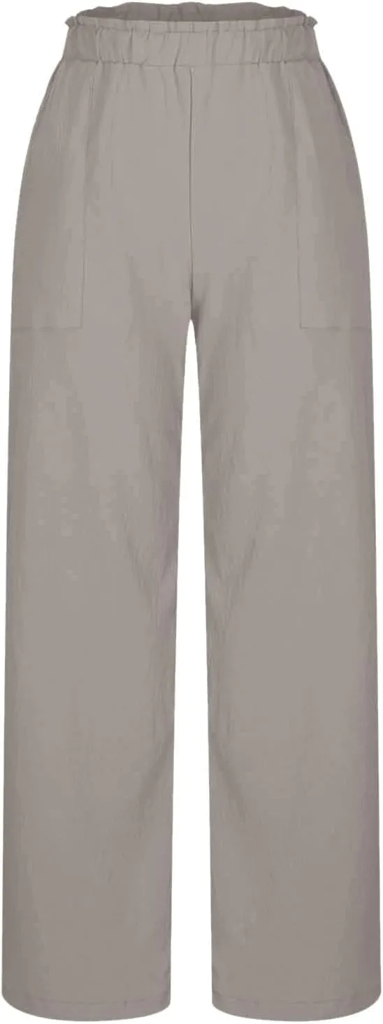Long Yoga Pants for Women Casual Wide Leg Palazzo Cotton Linen High Waisted Long Pants Smocked Lounge Trousers