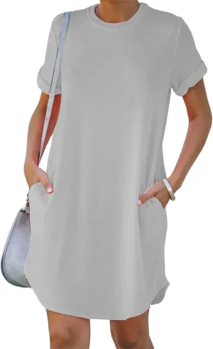 Loose Fit Dresses for Women Summer Short Sleeve Crewneck Tops Dress Casual Workout Dresses with Pocket 2025