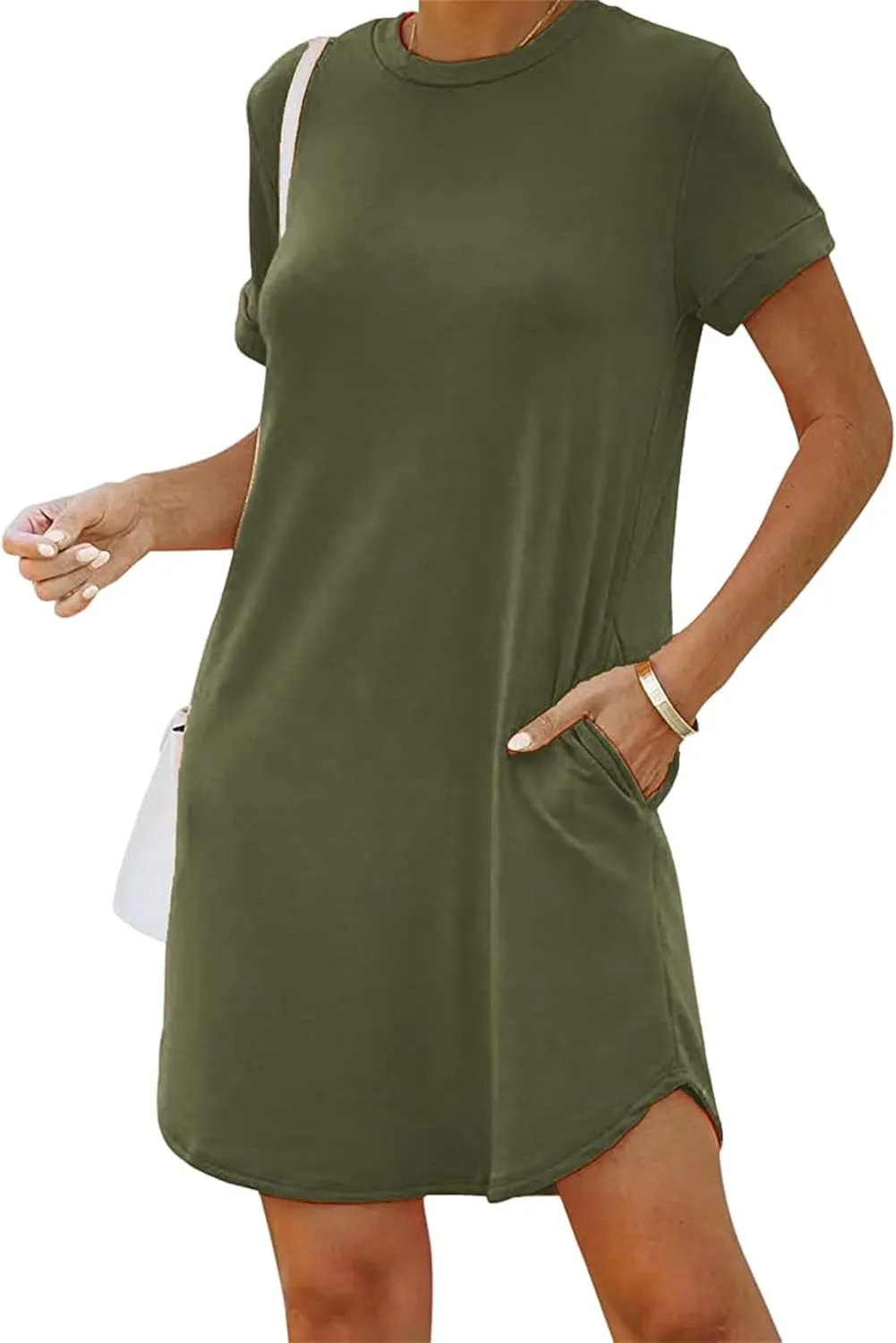 Loose Fit Dresses for Women Summer Short Sleeve Crewneck Tops Dress Casual Workout Dresses with Pocket 2025