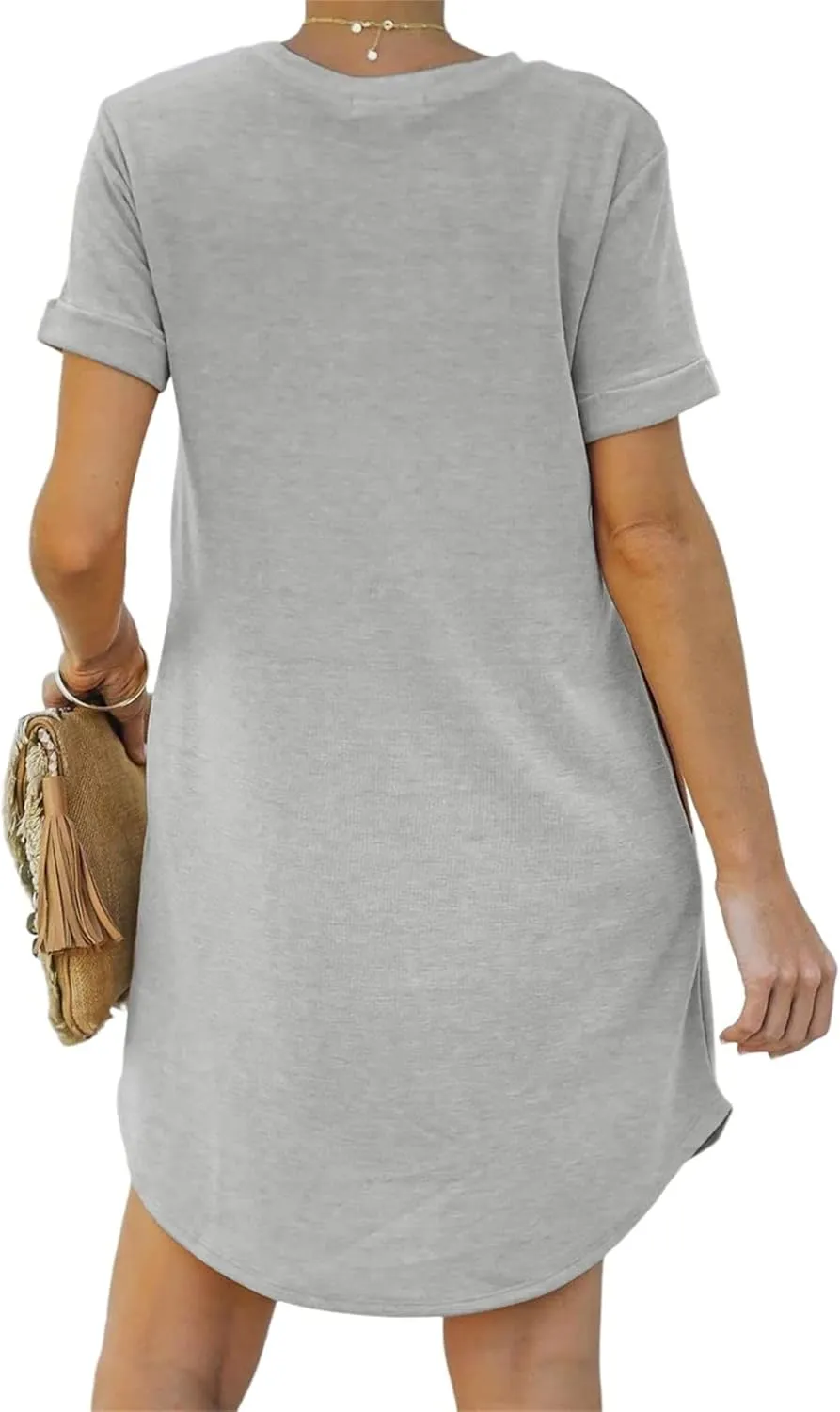 Loose Fit Dresses for Women Summer Short Sleeve Crewneck Tops Dress Casual Workout Dresses with Pocket 2025