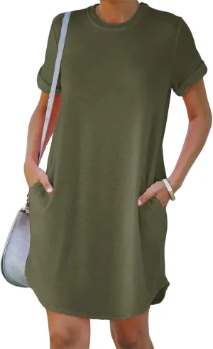 Loose Fit Dresses for Women Summer Short Sleeve Crewneck Tops Dress Casual Workout Dresses with Pocket 2025