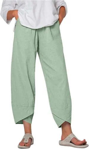 Loose Pants for Women Capri Dandelion Pants for Summer Beach Boho Trendy Dressy Casual Elastic Waist Cropped Pants