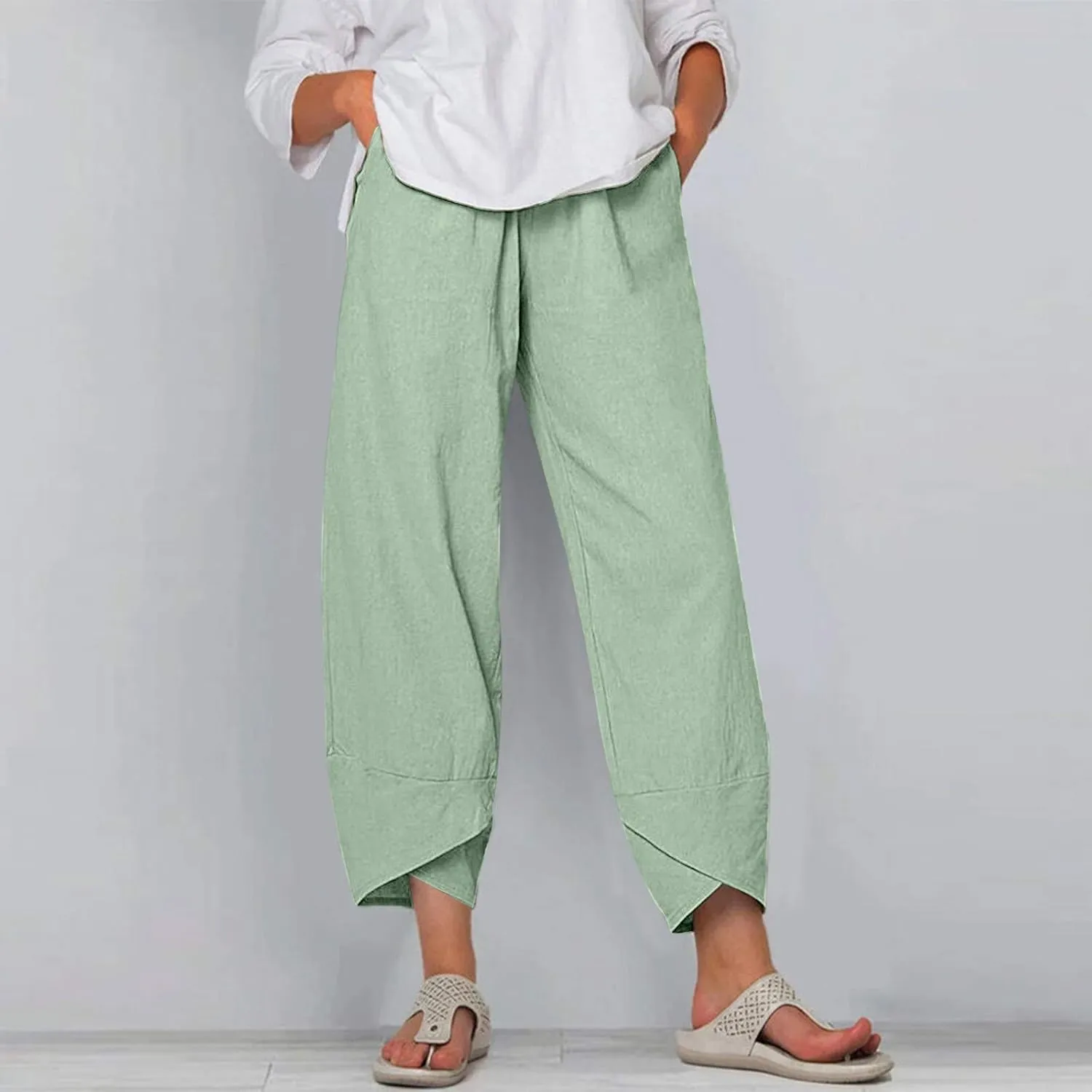 Loose Pants for Women Capri Dandelion Pants for Summer Beach Boho Trendy Dressy Casual Elastic Waist Cropped Pants