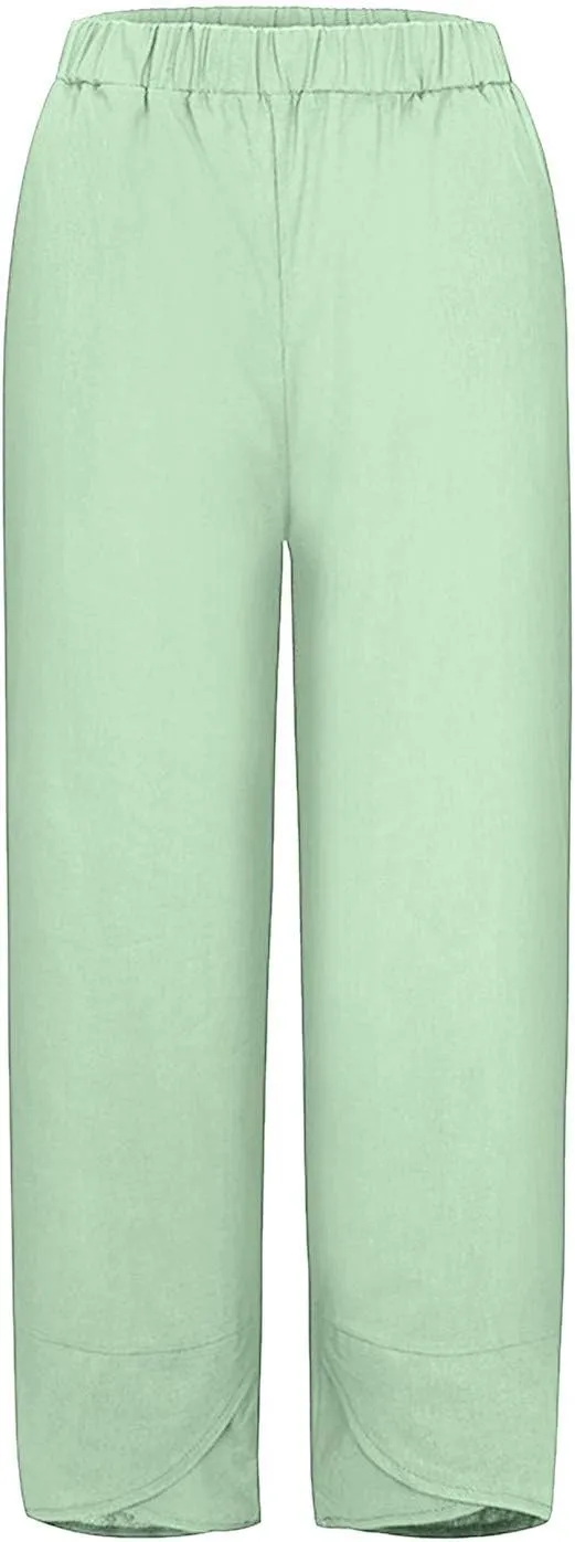 Loose Pants for Women Capri Dandelion Pants for Summer Beach Boho Trendy Dressy Casual Elastic Waist Cropped Pants