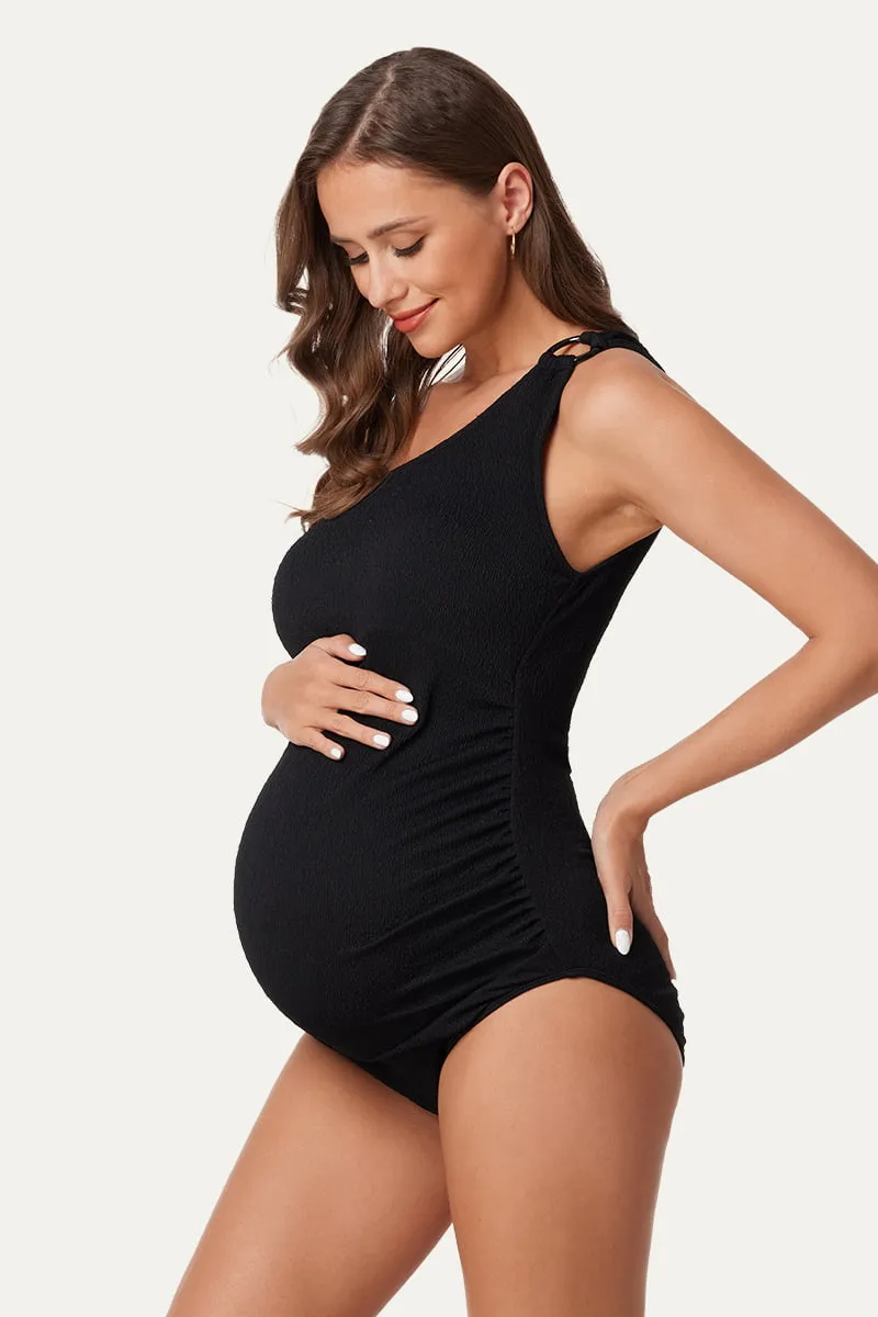 Maternity One Shoulder Ring Linked Swimsuit | One Piece Bathing Suit