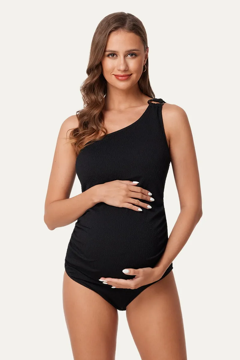 Maternity One Shoulder Ring Linked Swimsuit | One Piece Bathing Suit