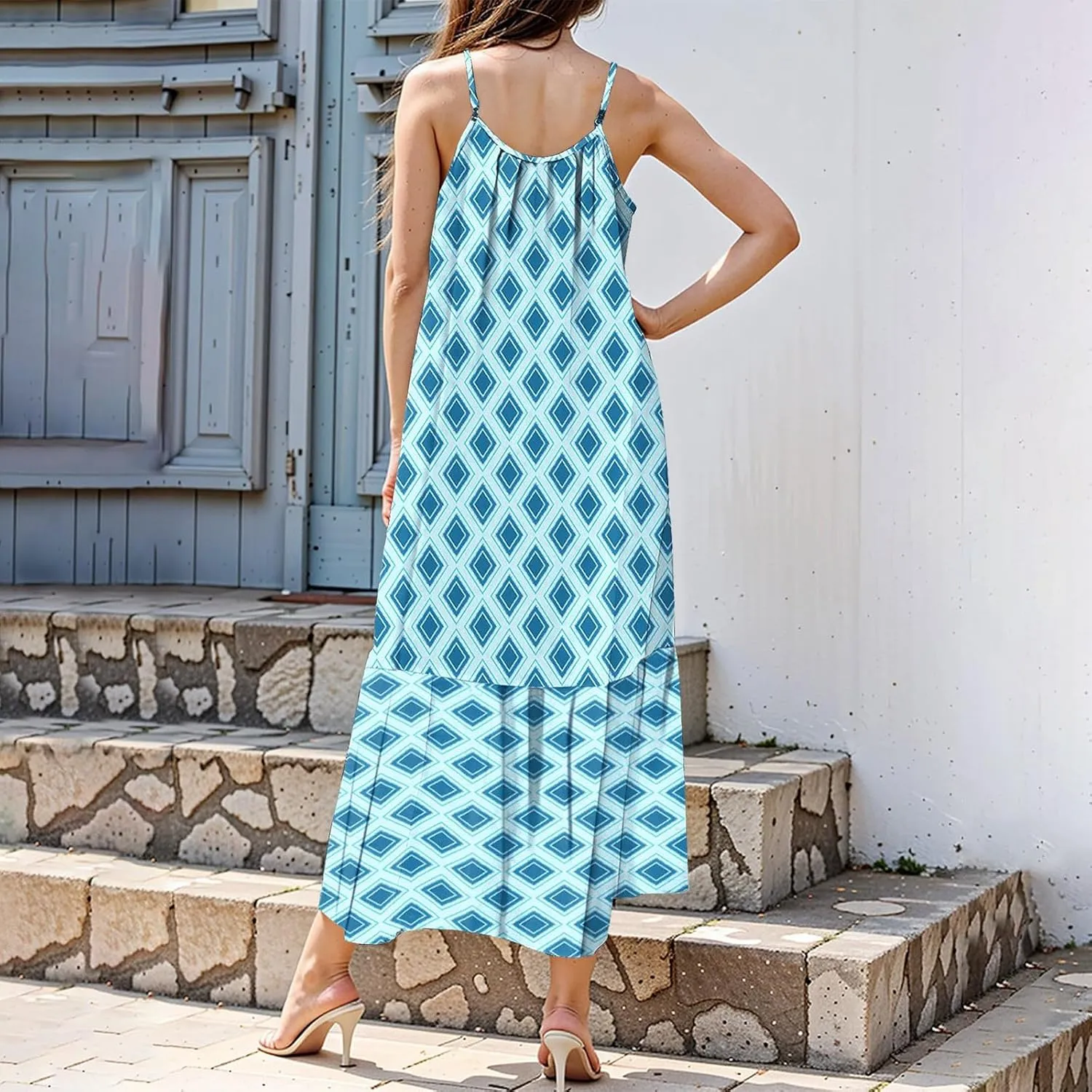 Maxi Sundresses for Women 2025 Boho Spaghetti Strap Crew Neck Beach Sundress Casual Summer Flowy Hawaiian Dresses
