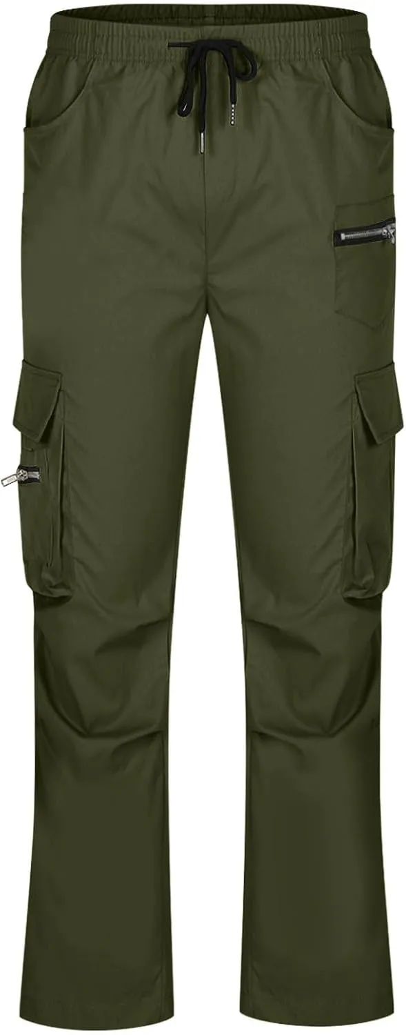 Men's Casual Cargo Pants Elastic Waist Drawstring Fitness Joggers Pant Stylish Tapered Sweatpants with Multi Pockets