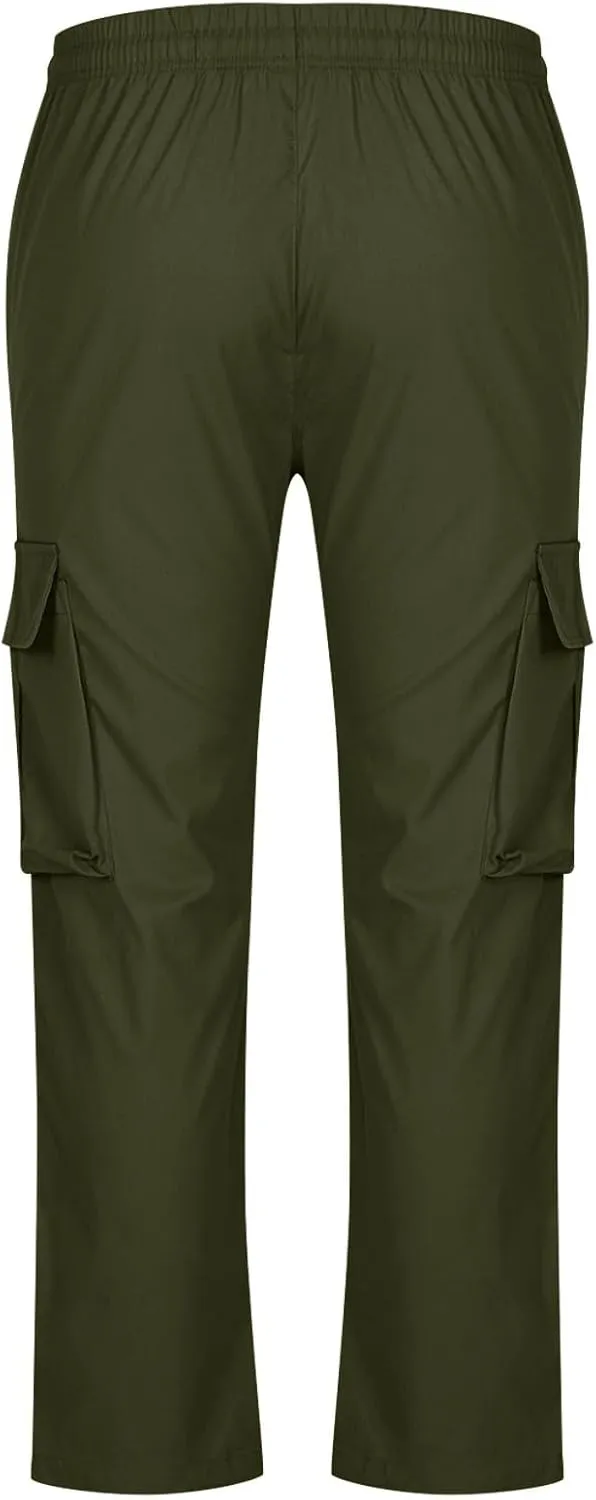 Men's Casual Cargo Pants Elastic Waist Drawstring Fitness Joggers Pant Stylish Tapered Sweatpants with Multi Pockets