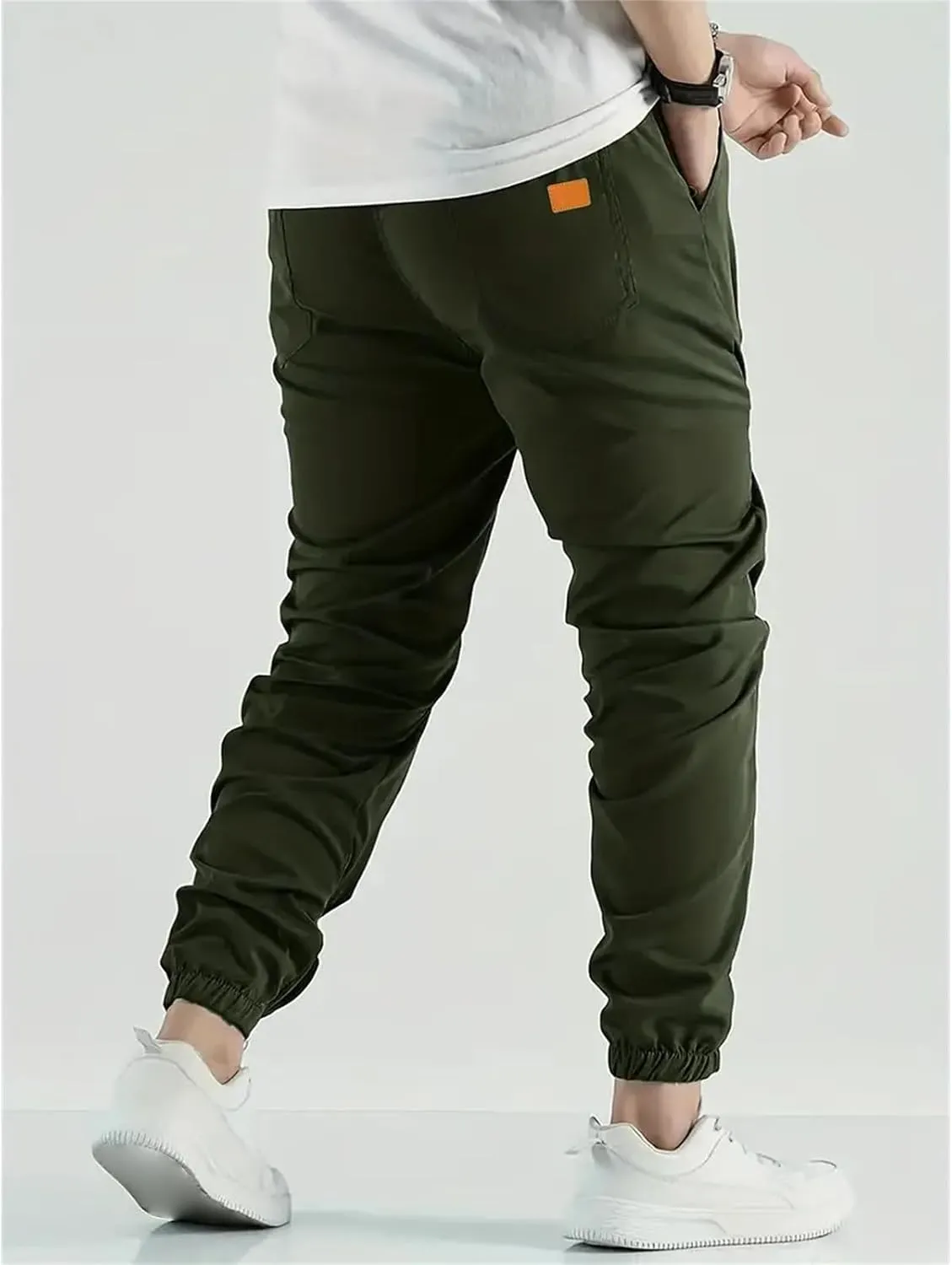 Mens Casual Linen Pants Elastic Waist Drawstring Pants Solid Color Lightweight Linen Trousers Beach Summer