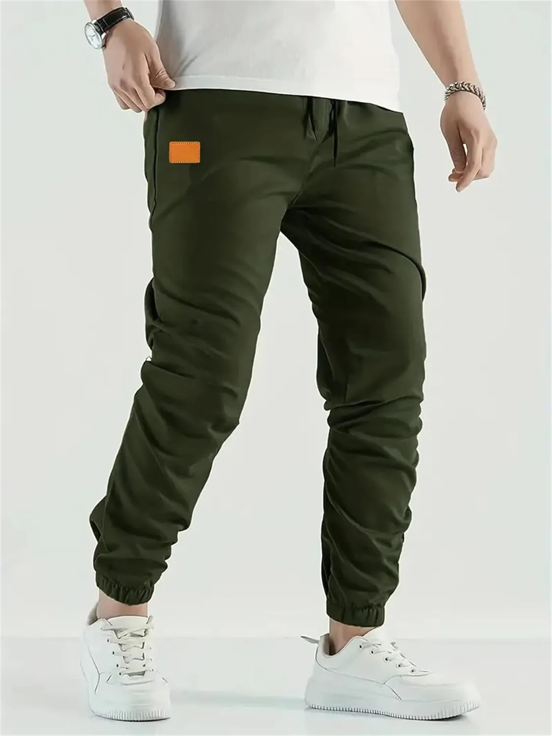 Mens Casual Linen Pants Elastic Waist Drawstring Pants Solid Color Lightweight Linen Trousers Beach Summer