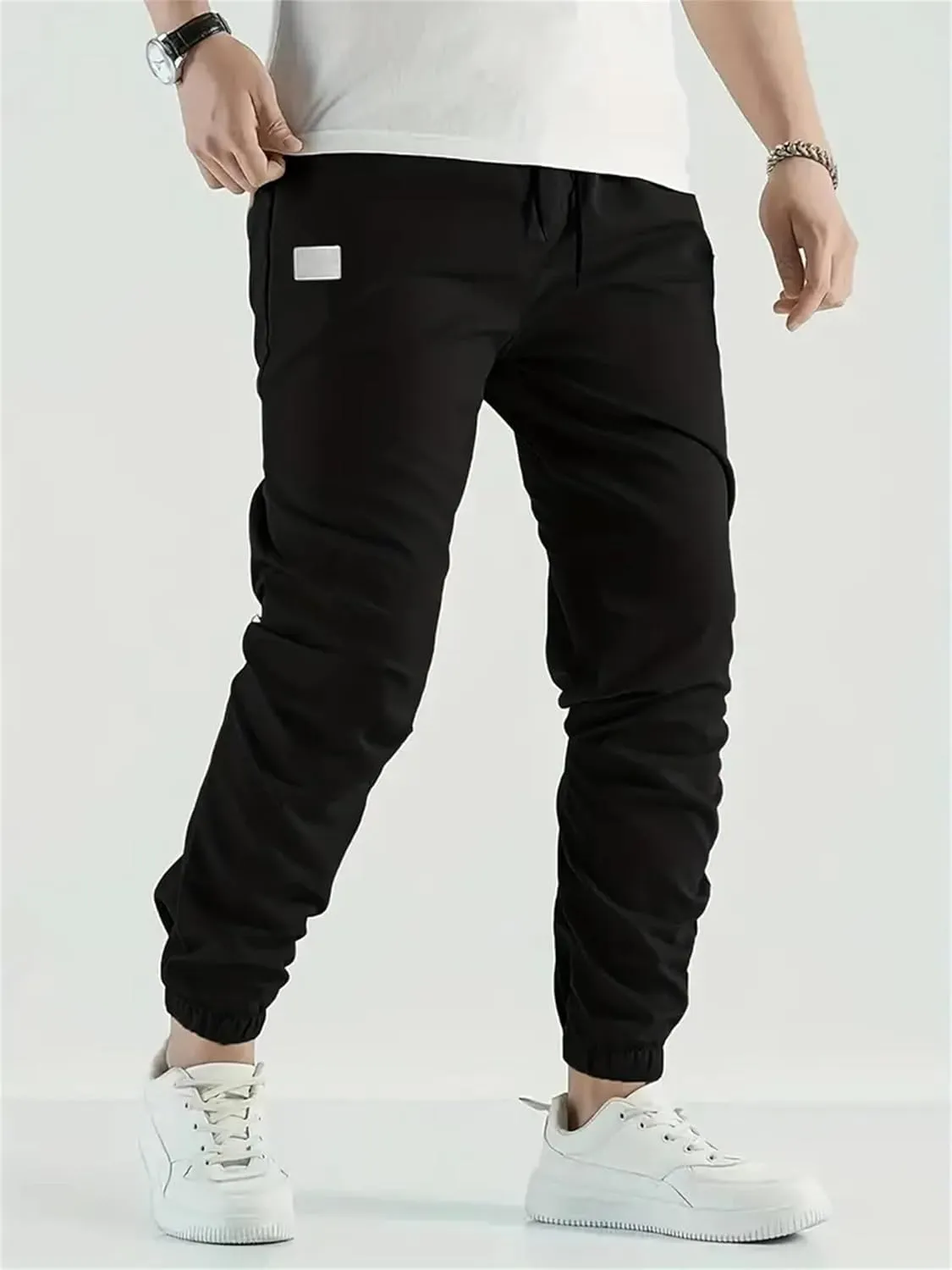 Mens Casual Linen Pants Elastic Waist Drawstring Pants Solid Color Lightweight Linen Trousers Beach Summer
