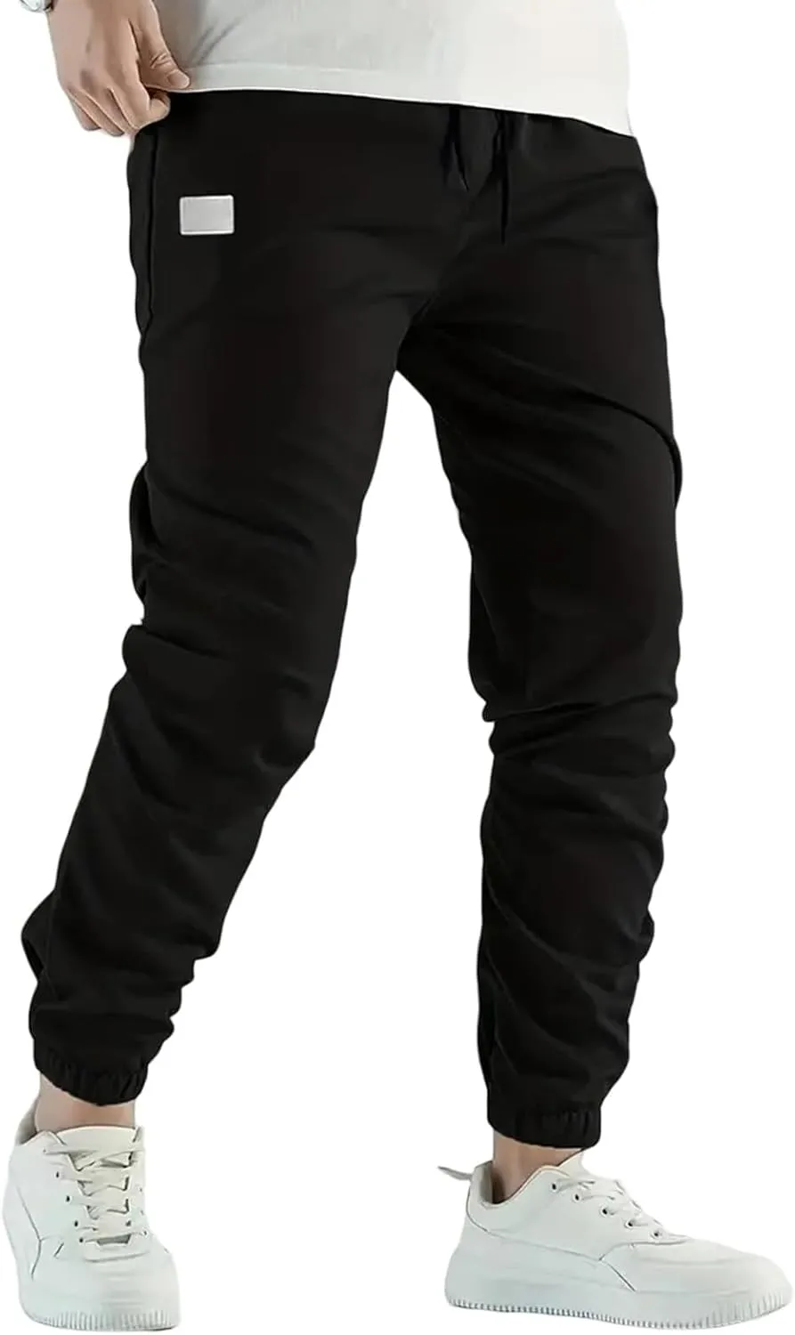 Mens Casual Linen Pants Elastic Waist Drawstring Pants Solid Color Lightweight Linen Trousers Beach Summer