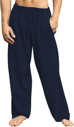 Men's Casual Linen Pants Hip-Hop Breathable Loose Fit Elastic Waist Straight-Legs Summer Yoga Beach Long Sweatpants