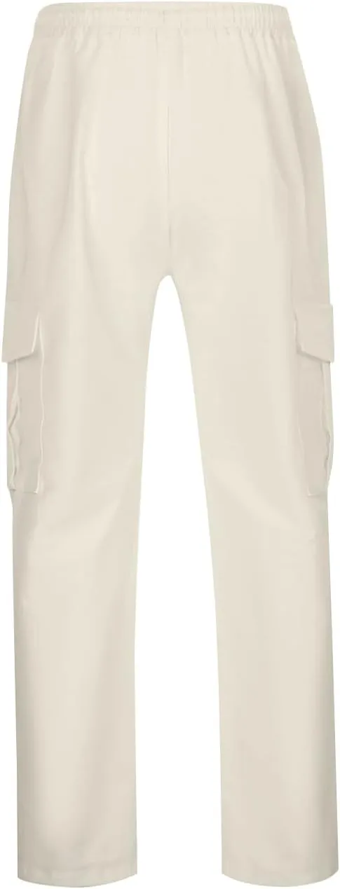 Mens Casual Pants Drawstring Elastic Waist Fleece Baggy Sweatpants Joggers Cargo Straight Leg Trousers with Pockets