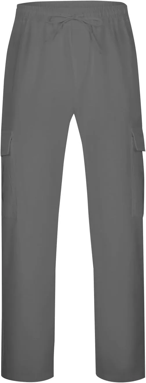 Mens Casual Pants Drawstring Elastic Waist Fleece Baggy Sweatpants Joggers Cargo Straight Leg Trousers with Pockets