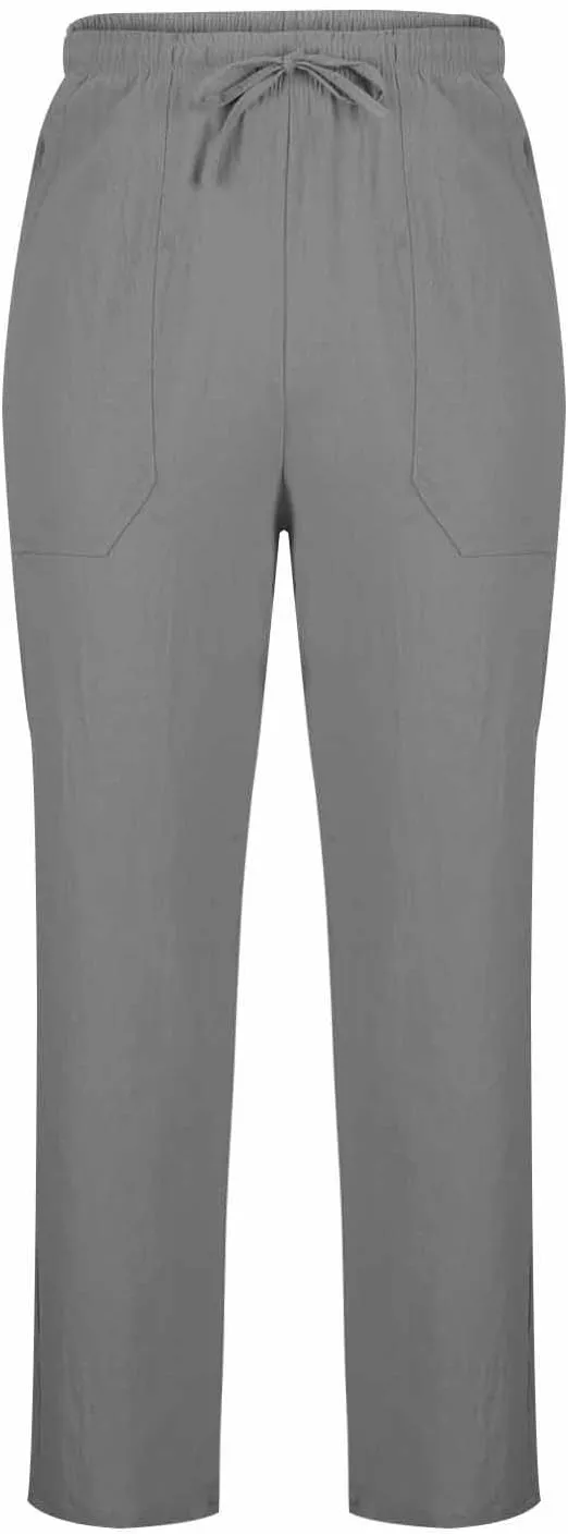 Mens Cotton Linen Joggers Sweatpants Casual Drawstring Elastic Waist Pant Baggy Quick Drying Workout Straight Trouser
