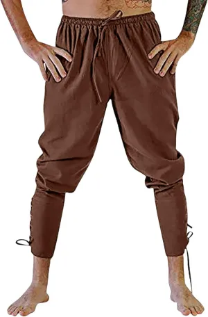 Men's Cotton Linen Pants Casual Harem Pant Elastic Waist Summer Beach Pants Jogger Yoga Trousers