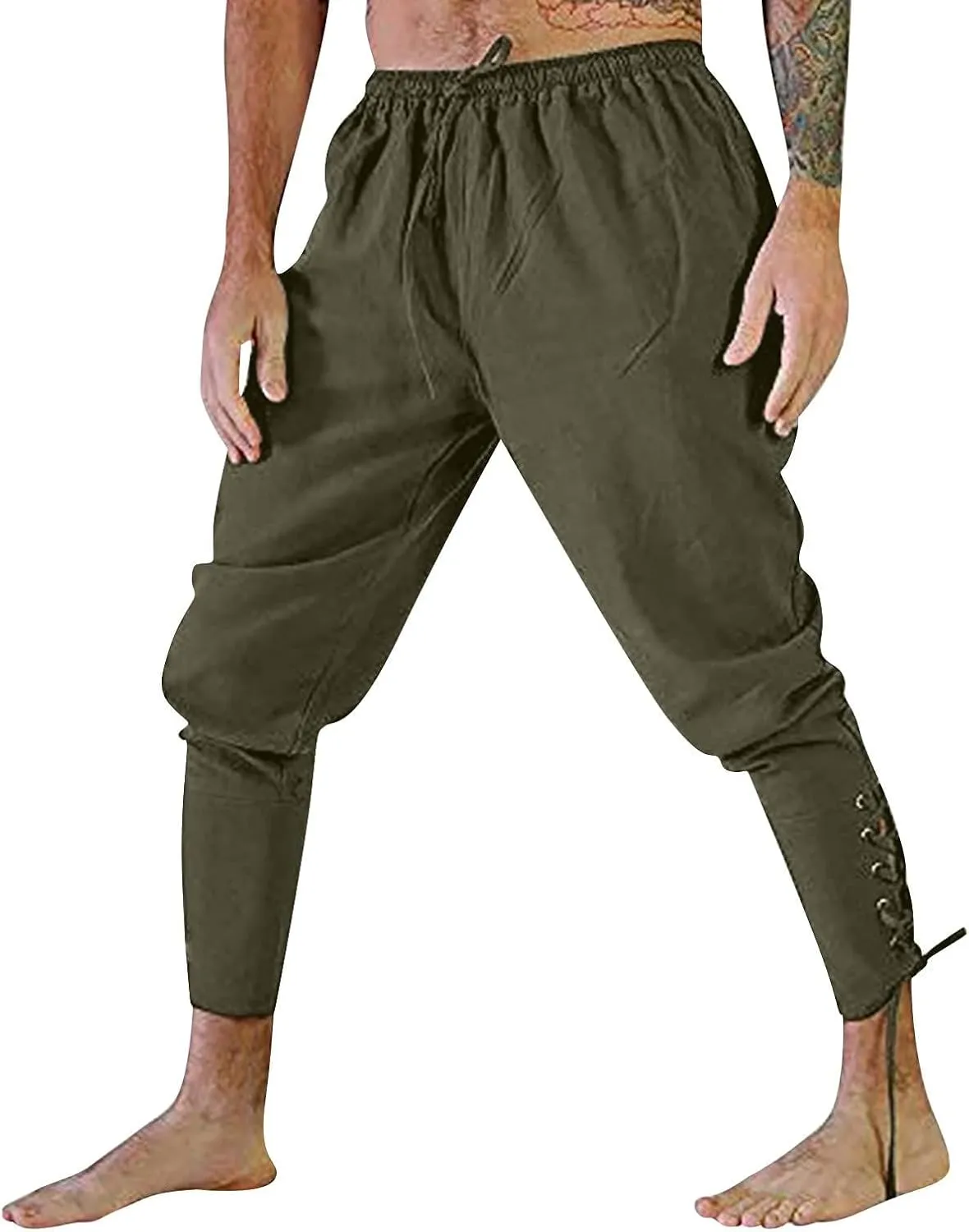 Men's Cotton Linen Pants Casual Harem Pant Elastic Waist Summer Beach Pants Jogger Yoga Trousers