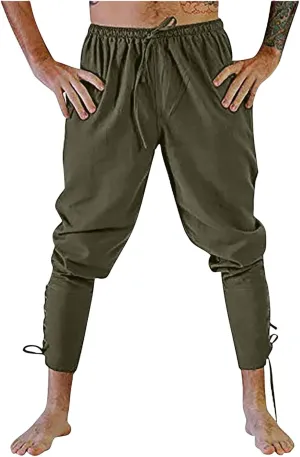 Men's Cotton Linen Pants Casual Harem Pant Elastic Waist Summer Beach Pants Jogger Yoga Trousers