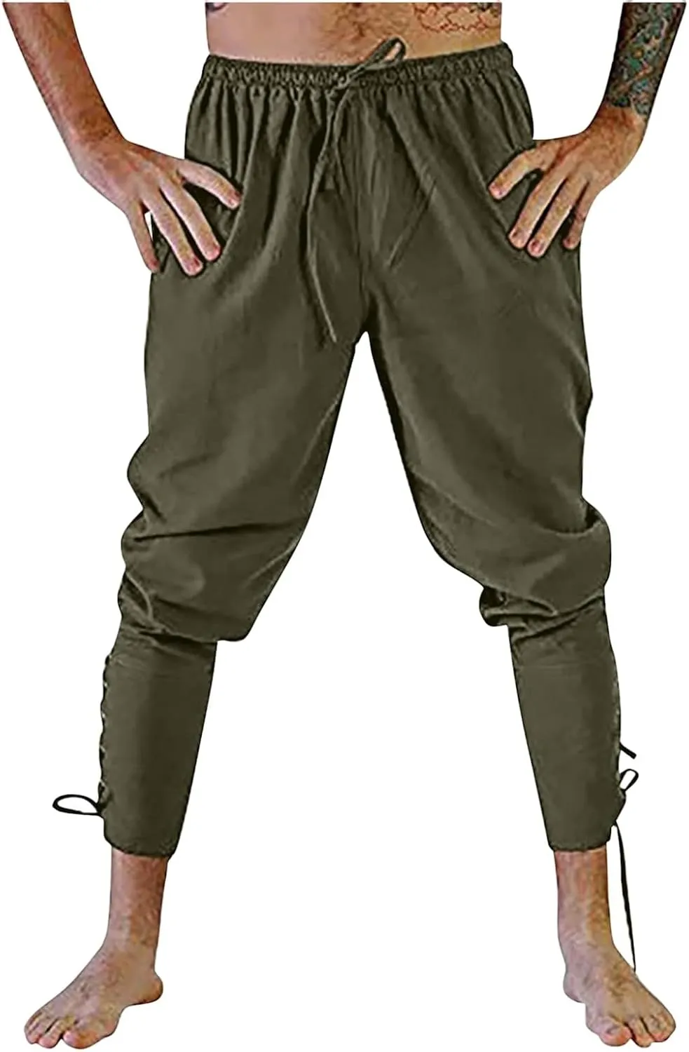Men's Cotton Linen Pants Casual Harem Pant Elastic Waist Summer Beach Pants Jogger Yoga Trousers