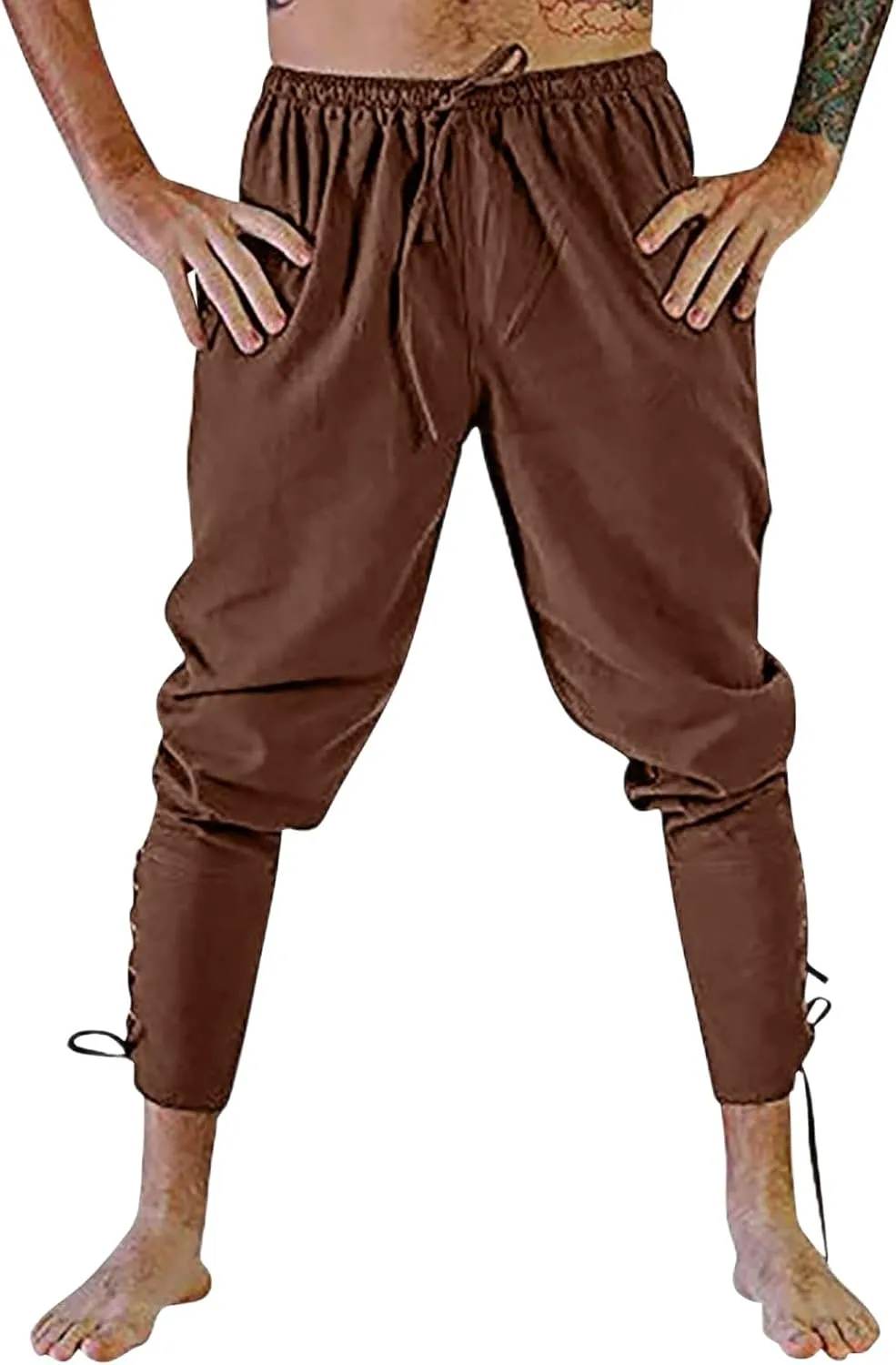 Men's Cotton Linen Pants Casual Harem Pant Elastic Waist Summer Beach Pants Jogger Yoga Trousers