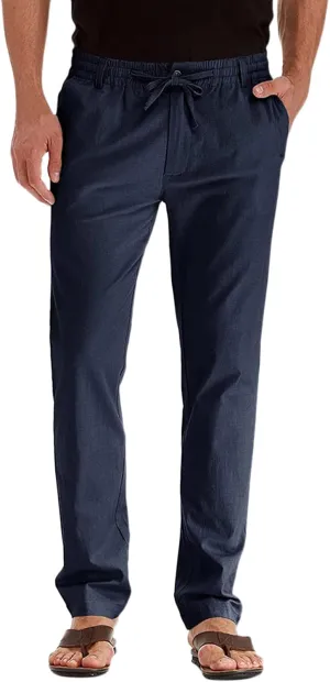 Men's Drawstring Linen Pants Casual Summer Beach Loose Straight Leg Solid Color Trousers