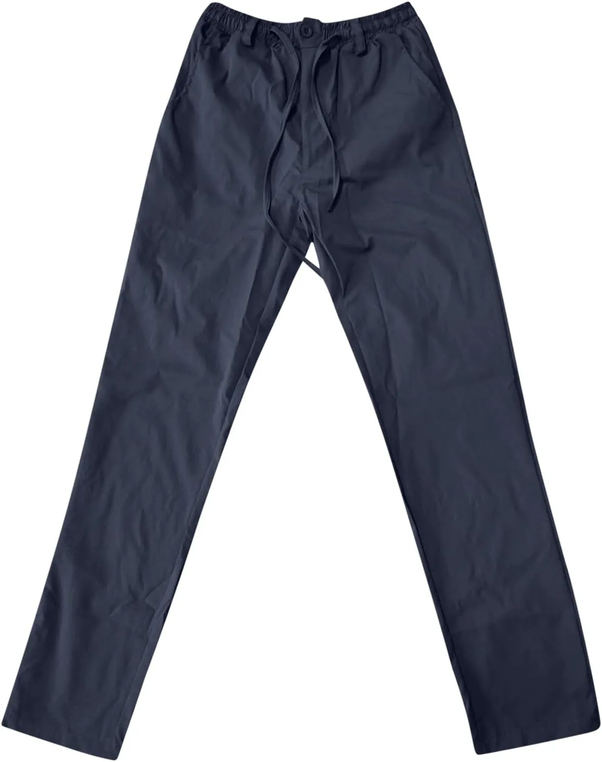 Men's Drawstring Linen Pants Casual Summer Beach Loose Straight Leg Solid Color Trousers