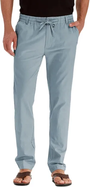 Men's Drawstring Linen Pants Casual Summer Beach Loose Straight Leg Solid Color Trousers