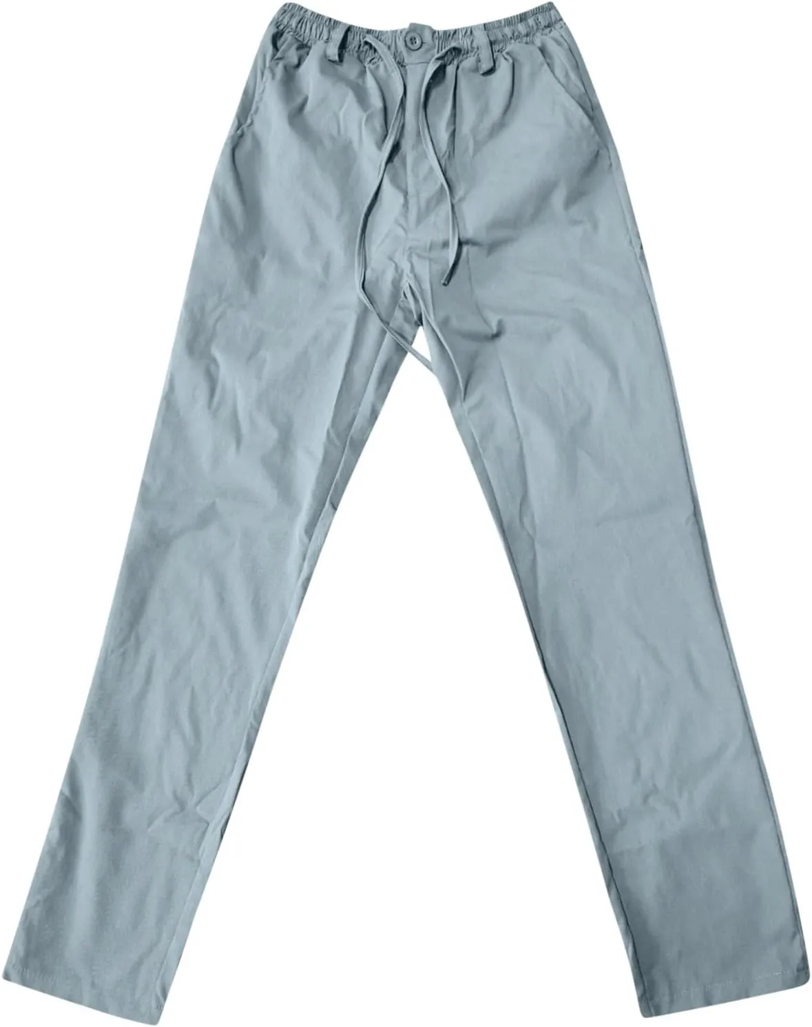 Men's Drawstring Linen Pants Casual Summer Beach Loose Straight Leg Solid Color Trousers