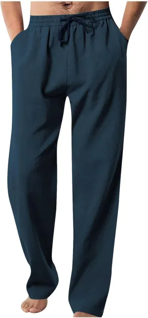 Men's Elastic Waist Drawstring Straight Pants Lightweight Casual Solid Yoga Trousers Lounge Wide Legs Joggers Trouser