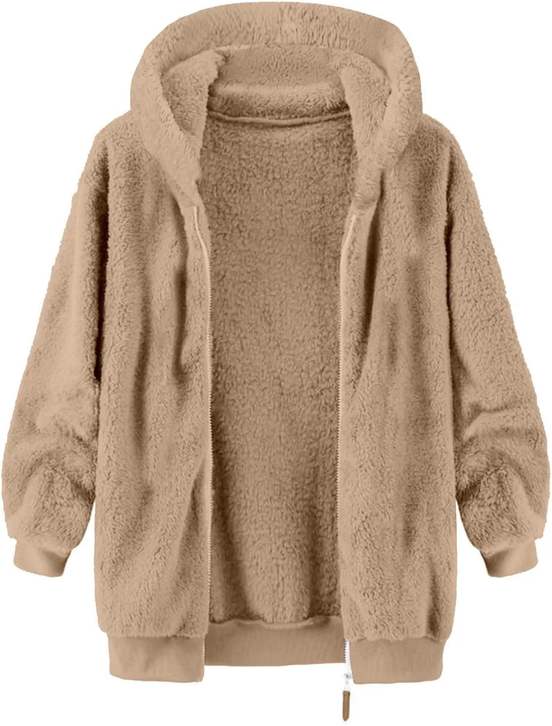 Men's Fuzzy Sherpa Jackets Fleece Hoodie Casual Warm Winter Jacket Full Zipper Long Sleeve Solid Fall Fashion Outwear