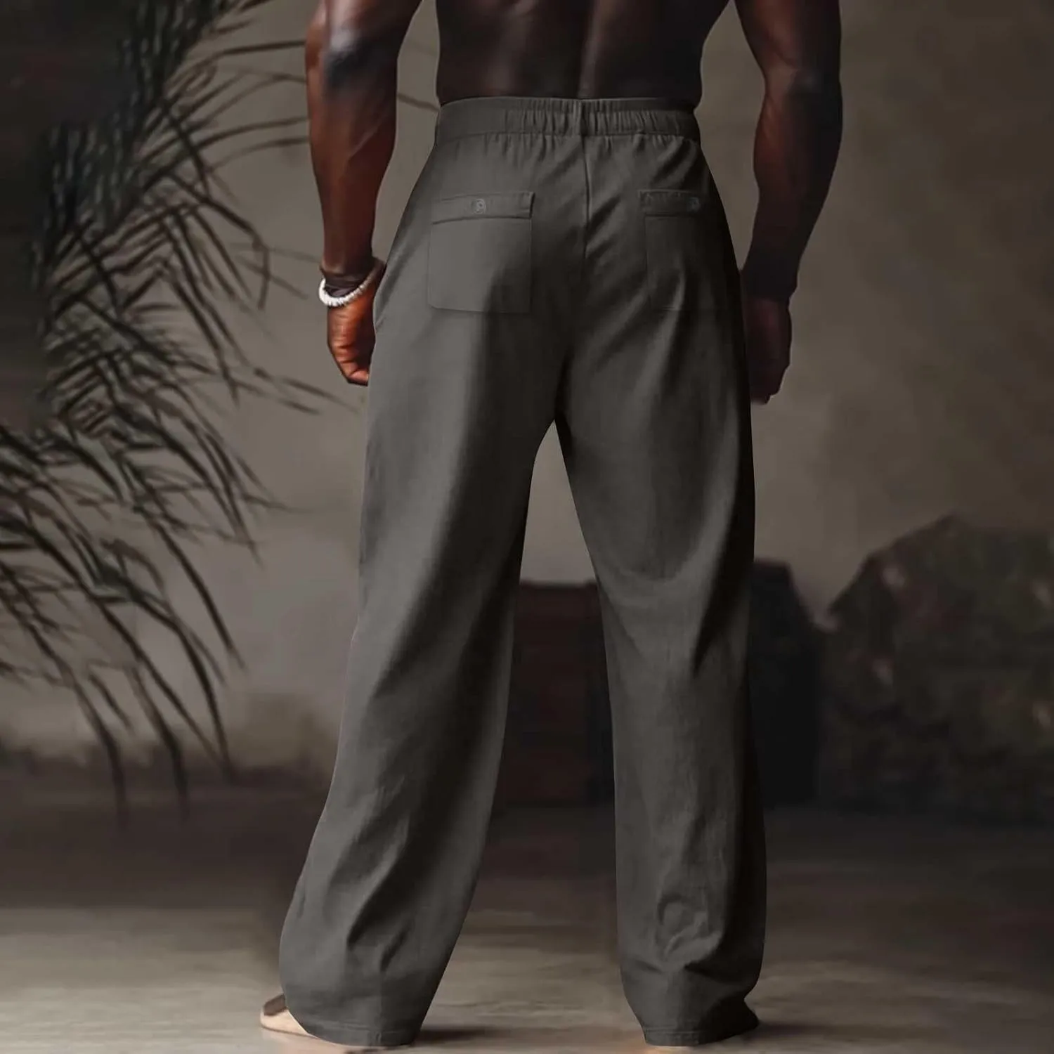 Mens Linen Pants 2025 Summer Loose Fit Straight Leg Drawstring Pants with Pockets Casual Lightweight Beach Pant
