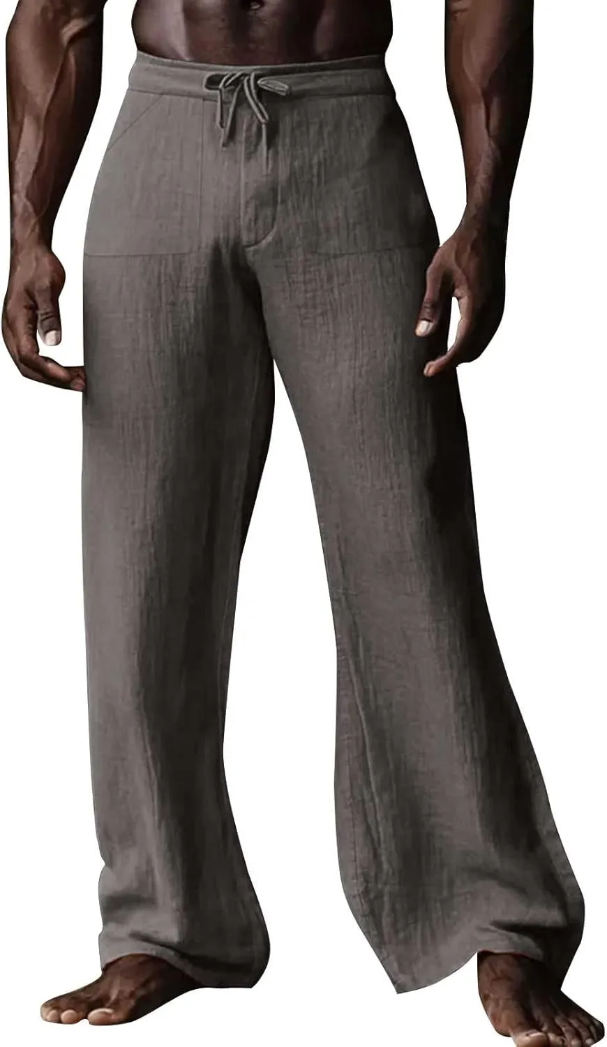 Mens Linen Pants 2025 Summer Loose Fit Straight Leg Drawstring Pants with Pockets Casual Lightweight Beach Pant