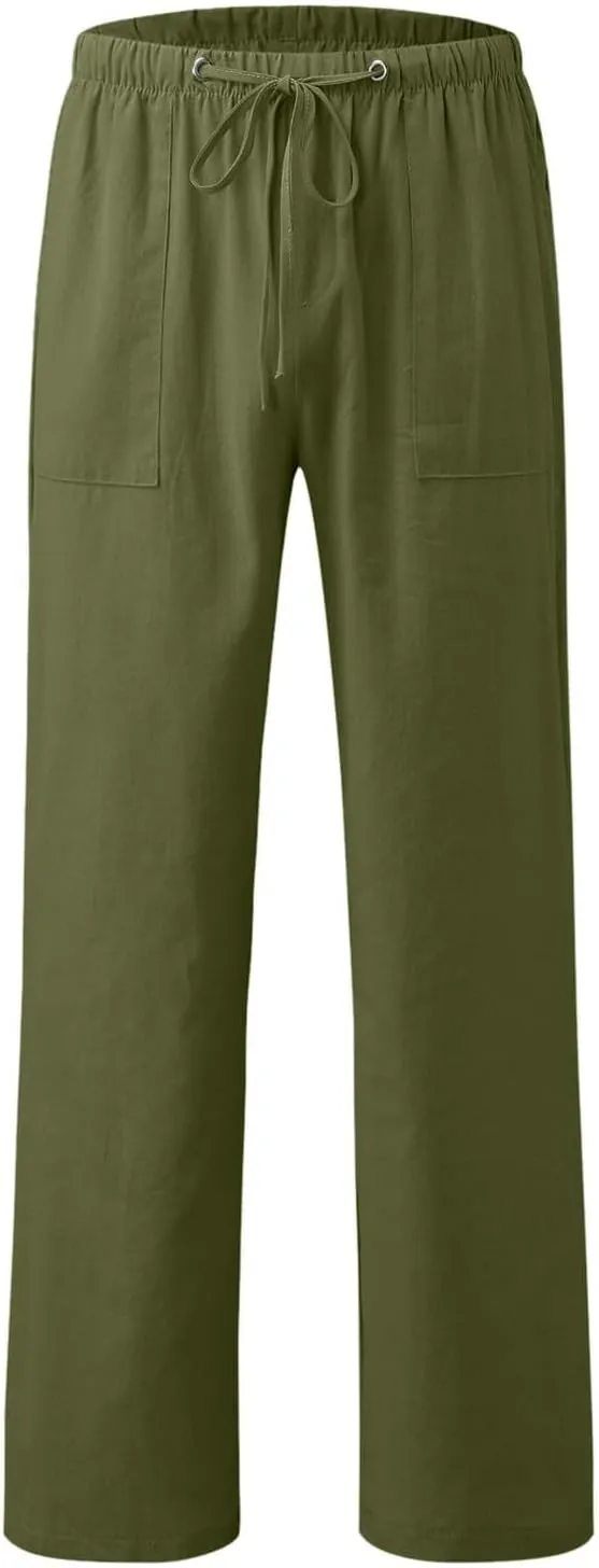 Mens Pants 2025 Casual Cotton Loose Fit Lightweight Trendy Beach Pant Big and Tall Outdoor Fashion Relax Fit Outfits
