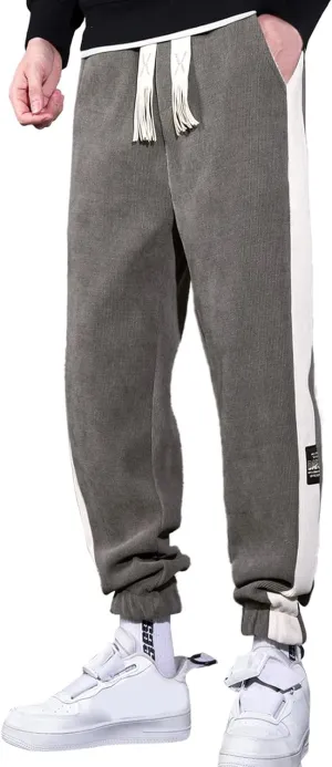 Mens Workout Cargo Sweatpants Casual Pants Slim fit with Zipper Pockets Men's Fleece Lined Pants Water Resistant Warm